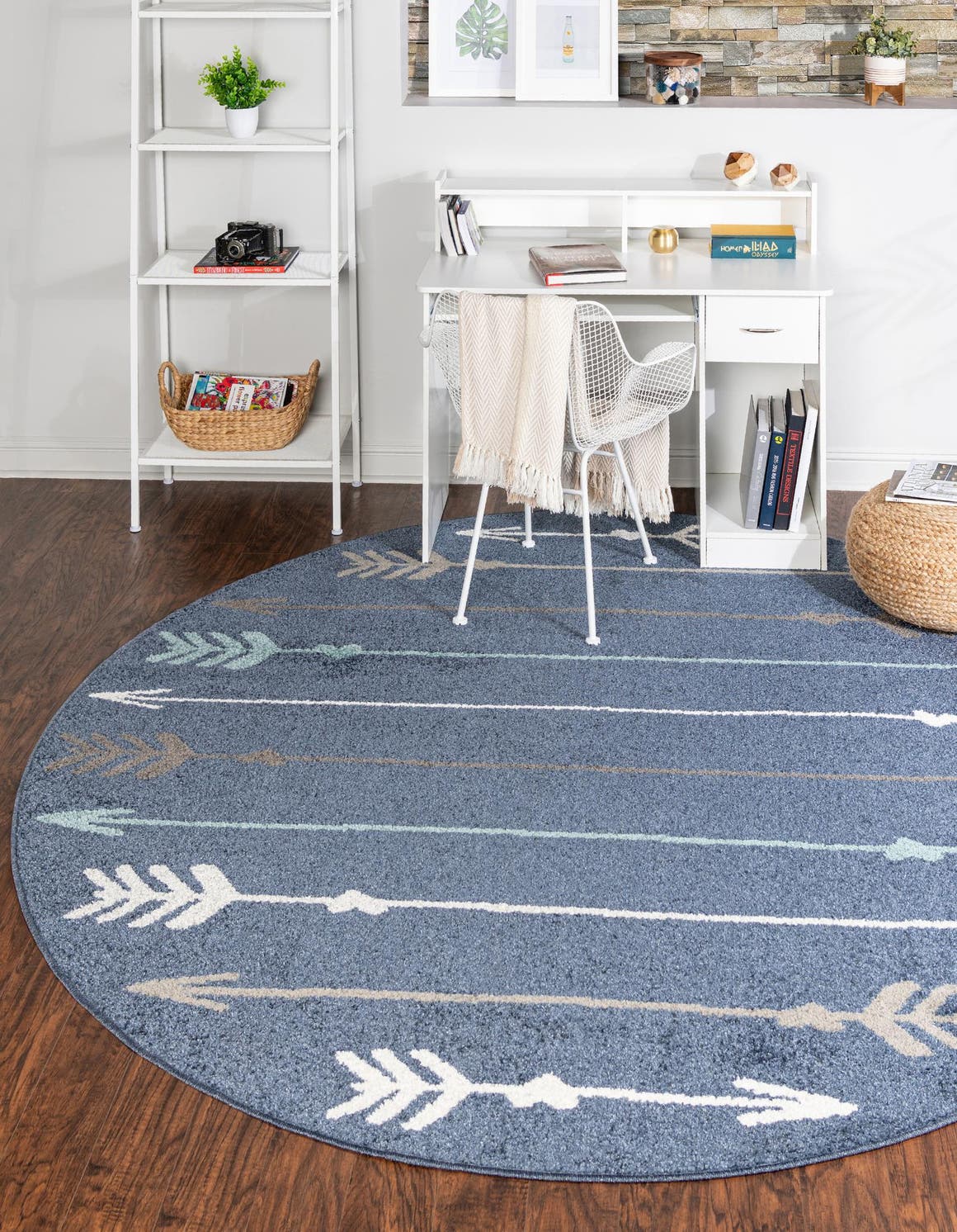 Navy Blue 7' 10 x 7' 10 Autumn Round Area Rug 100% Polypropylene Durable Jute Backing Living Dining Room Bedroom Office Modern Decor Carpet for Sale at Rug Engine