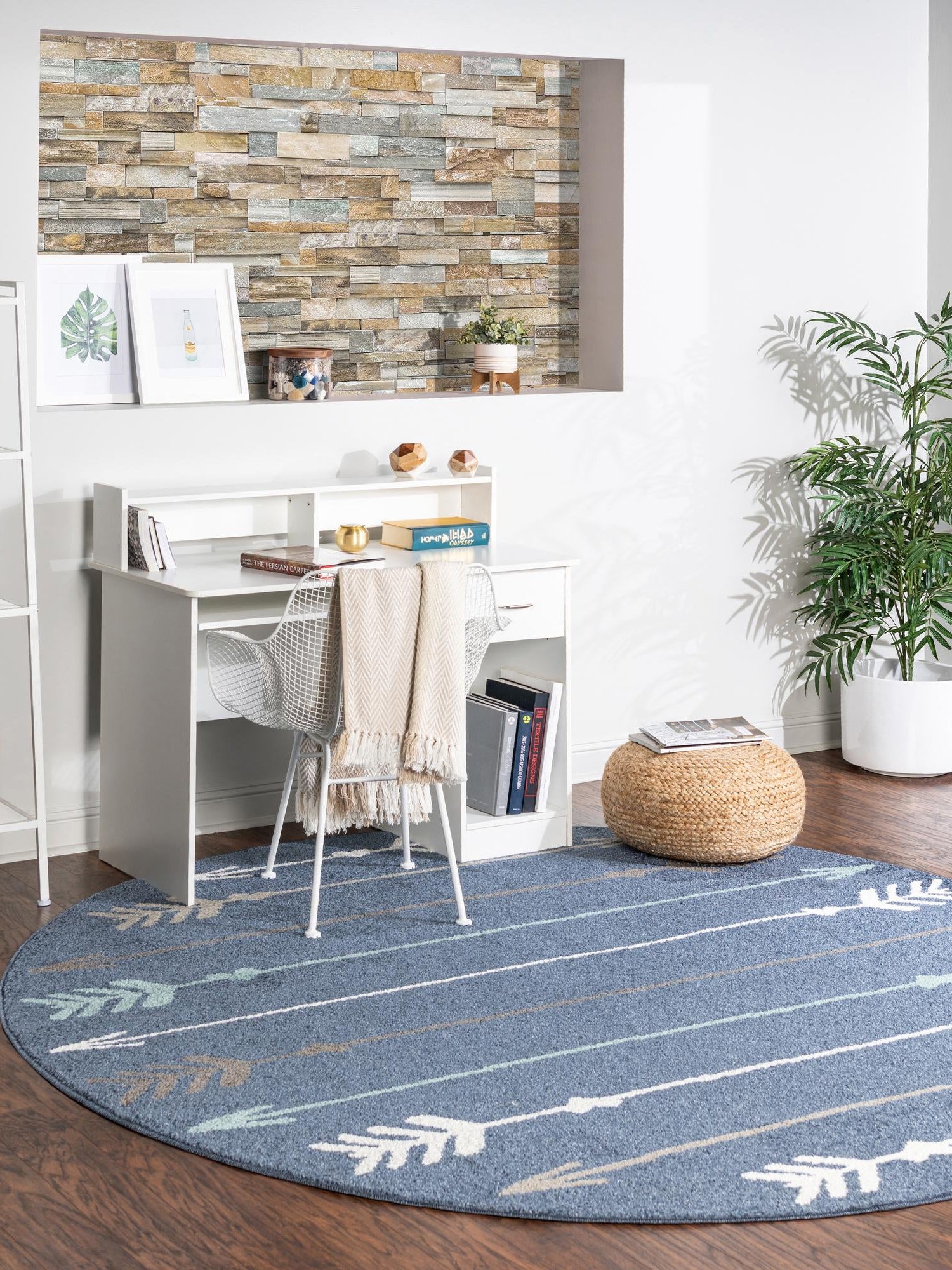 Navy Blue 7' 10 x 7' 10 Autumn Round Area Rug 100% Polypropylene Durable Jute Backing Living Dining Room Bedroom Office Modern Decor Carpet for Sale at Rug Engine