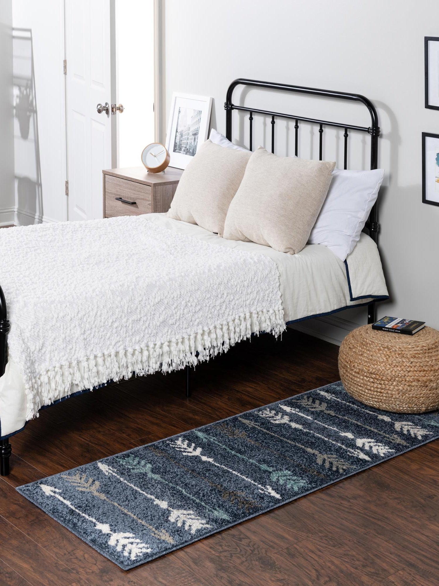 Navy Blue 2' x 6' 1 Autumn Runner Area Rug 100% Polypropylene Durable Jute Backing Living Dining Room Bedroom Office Modern Decor Carpet for Sale at Rug Engine