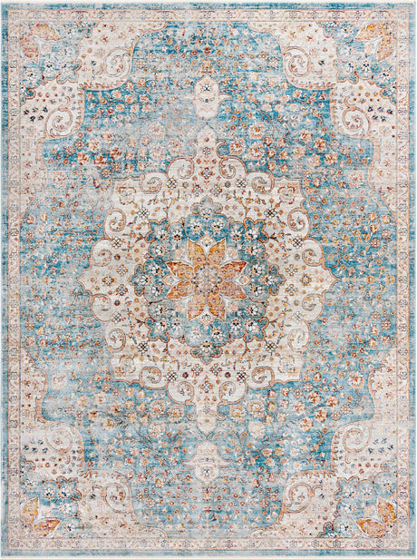 Blue 9' x 12' Newport Rectangle Area Rug 100% Polypropylene Traditional Distressed Classic Contemporary Carpet for Home Decor for Sale at Rug Engine