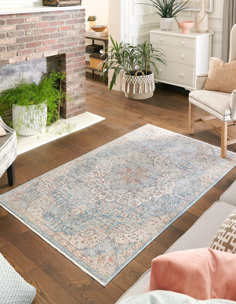 Blue 4' x 5' 11 Newport Rectangle Area Rug 100% Polypropylene Traditional Distressed Classic Contemporary Carpet for Home Decor for Sale at Rug Engine
