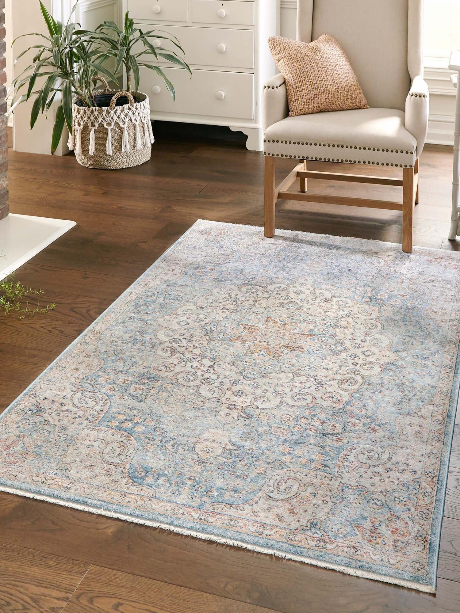 Blue 7' 10 x 11' Newport Rectangle Area Rug 100% Polypropylene Traditional Distressed Classic Contemporary Carpet for Home Decor for Sale at Rug Engine