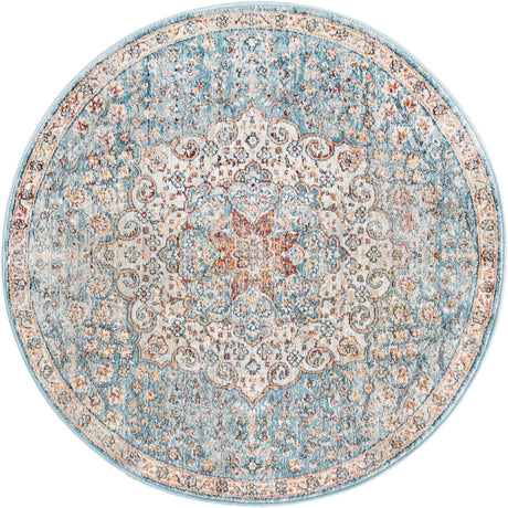 Blue 3' 11 x 3' 11 Newport Round Area Rug 100% Polypropylene Traditional Distressed Classic Contemporary Carpet for Home Decor for Sale at Rug Engine