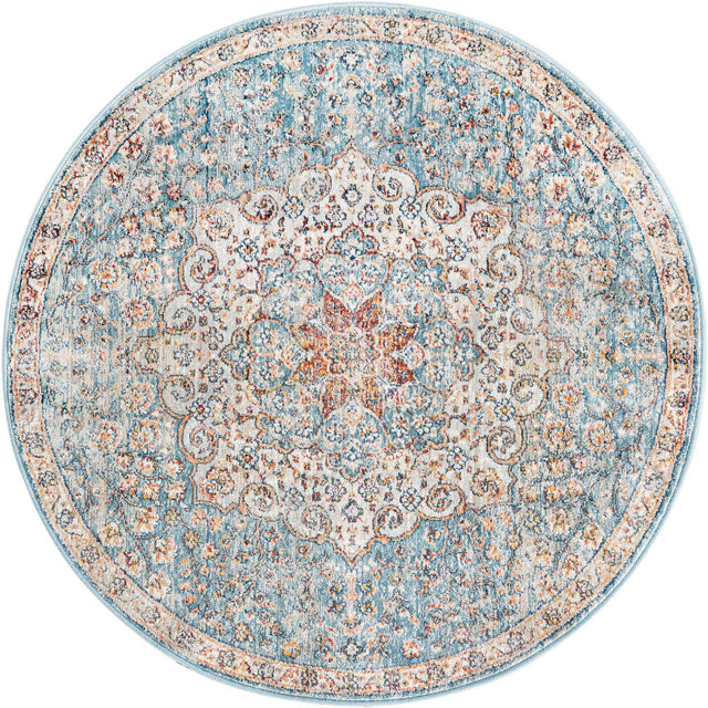 Blue 3' 11 x 3' 11 Newport Round Area Rug 100% Polypropylene Traditional Distressed Classic Contemporary Carpet for Home Decor for Sale at Rug Engine
