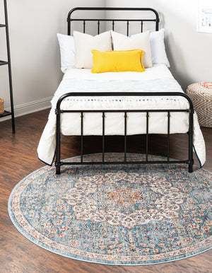 Blue 7' x 7' Newport Round Area Rug 100% Polypropylene Traditional Distressed Classic Contemporary Carpet for Home Decor for Sale at Rug Engine