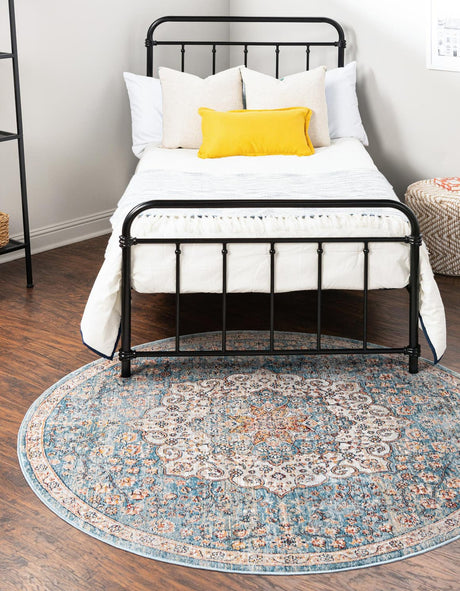 Blue 7' x 7' Newport Round Area Rug 100% Polypropylene Traditional Distressed Classic Contemporary Carpet for Home Decor for Sale at Rug Engine