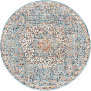 Blue 5' 3 x 5' 3 Newport Round Area Rug 100% Polypropylene Traditional Distressed Classic Contemporary Carpet for Home Decor for Sale at Rug Engine