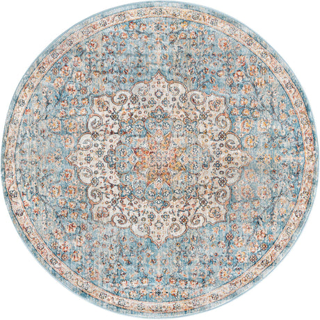 Blue 5' 3 x 5' 3 Newport Round Area Rug 100% Polypropylene Traditional Distressed Classic Contemporary Carpet for Home Decor for Sale at Rug Engine