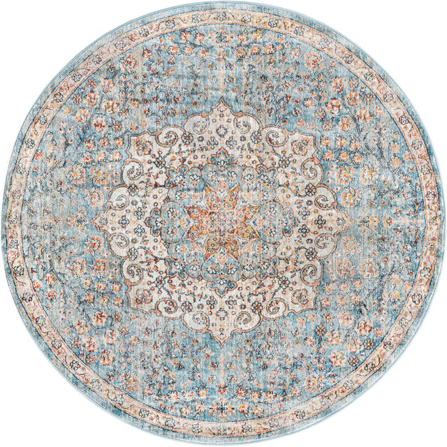 Blue 5' 3 x 5' 3 Newport Round Area Rug 100% Polypropylene Traditional Distressed Classic Contemporary Carpet for Home Decor for Sale at Rug Engine