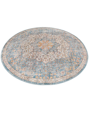 Blue 7' x 7' Newport Round Area Rug 100% Polypropylene Traditional Distressed Classic Contemporary Carpet for Home Decor for Sale at Rug Engine