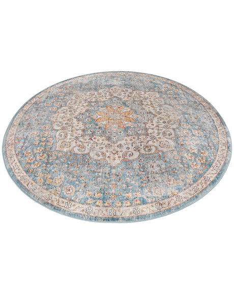 Blue 7' x 7' Newport Round Area Rug 100% Polypropylene Traditional Distressed Classic Contemporary Carpet for Home Decor for Sale at Rug Engine