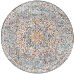 Blue 7' x 7' Newport Round Area Rug 100% Polypropylene Traditional Distressed Classic Contemporary Carpet for Home Decor for Sale at Rug Engine