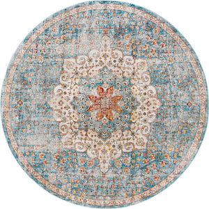 Blue 10' 2 x 10' 2 Newport Round Area Rug 100% Polypropylene Traditional Distressed Classic Contemporary Carpet for Home Decor for Sale at Rug Engine