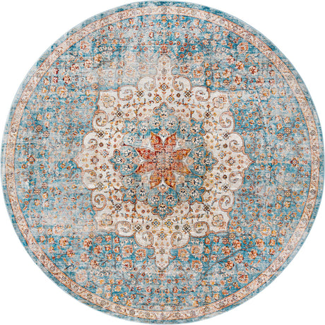 Blue 10' 2 x 10' 2 Newport Round Area Rug 100% Polypropylene Traditional Distressed Classic Contemporary Carpet for Home Decor for Sale at Rug Engine