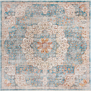 Blue 10' 2 x 10' 2 Newport Square Area Rug 100% Polypropylene Traditional Distressed Classic Contemporary Carpet for Home Decor for Sale at Rug Engine