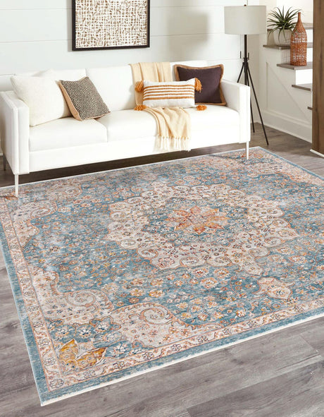 Blue 8' x 8' Newport Square Area Rug 100% Polypropylene Traditional Distressed Classic Contemporary Carpet for Home Decor for Sale at Rug Engine