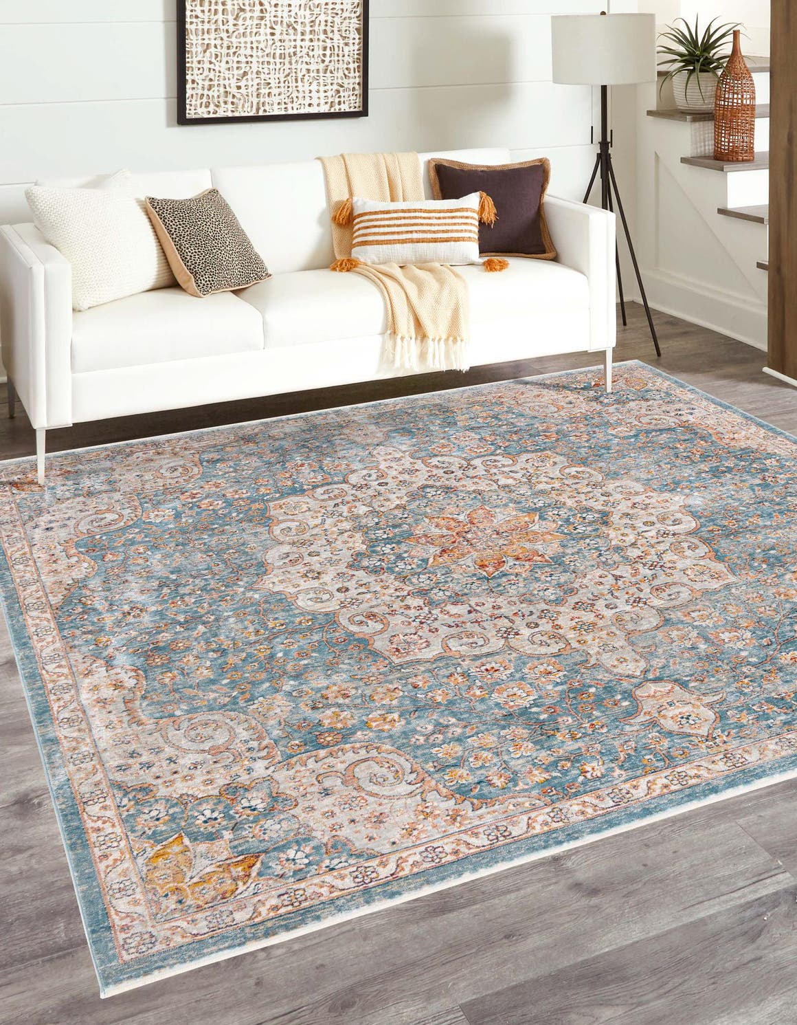 Blue 6' 1 x 6' 1 Newport Square Area Rug 100% Polypropylene Traditional Distressed Classic Contemporary Carpet for Home Decor for Sale at Rug Engine