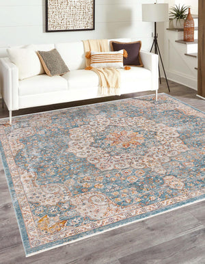 Blue 6' 1 x 6' 1 Newport Square Area Rug 100% Polypropylene Traditional Distressed Classic Contemporary Carpet for Home Decor for Sale at Rug Engine