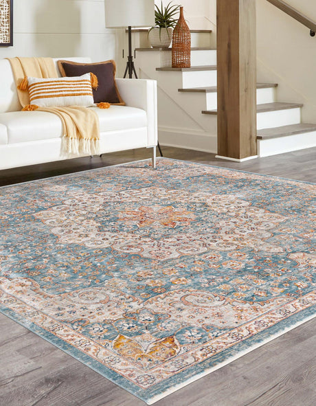 Blue 6' 1 x 6' 1 Newport Square Area Rug 100% Polypropylene Traditional Distressed Classic Contemporary Carpet for Home Decor for Sale at Rug Engine