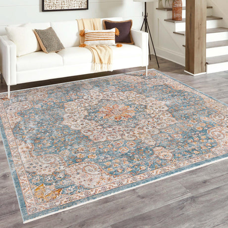 Blue 6' 1 x 6' 1 Newport Square Area Rug 100% Polypropylene Traditional Distressed Classic Contemporary Carpet for Home Decor for Sale at Rug Engine