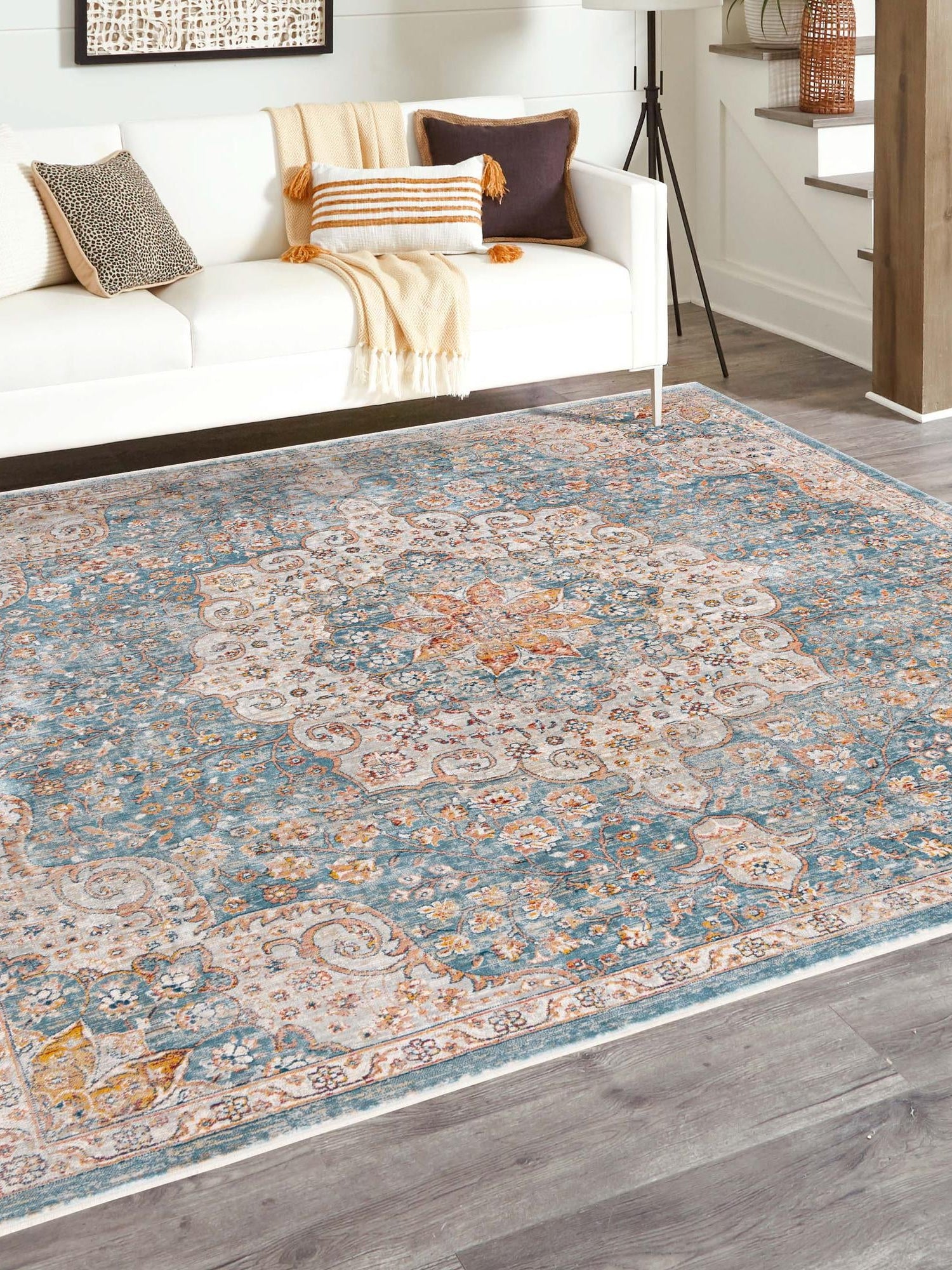 Blue 4' 1 x 4' 1 Newport Square Area Rug 100% Polypropylene Traditional Distressed Classic Contemporary Carpet for Home Decor for Sale at Rug Engine