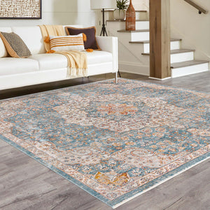 Blue 6' 1 x 6' 1 Newport Square Area Rug 100% Polypropylene Traditional Distressed Classic Contemporary Carpet for Home Decor for Sale at Rug Engine