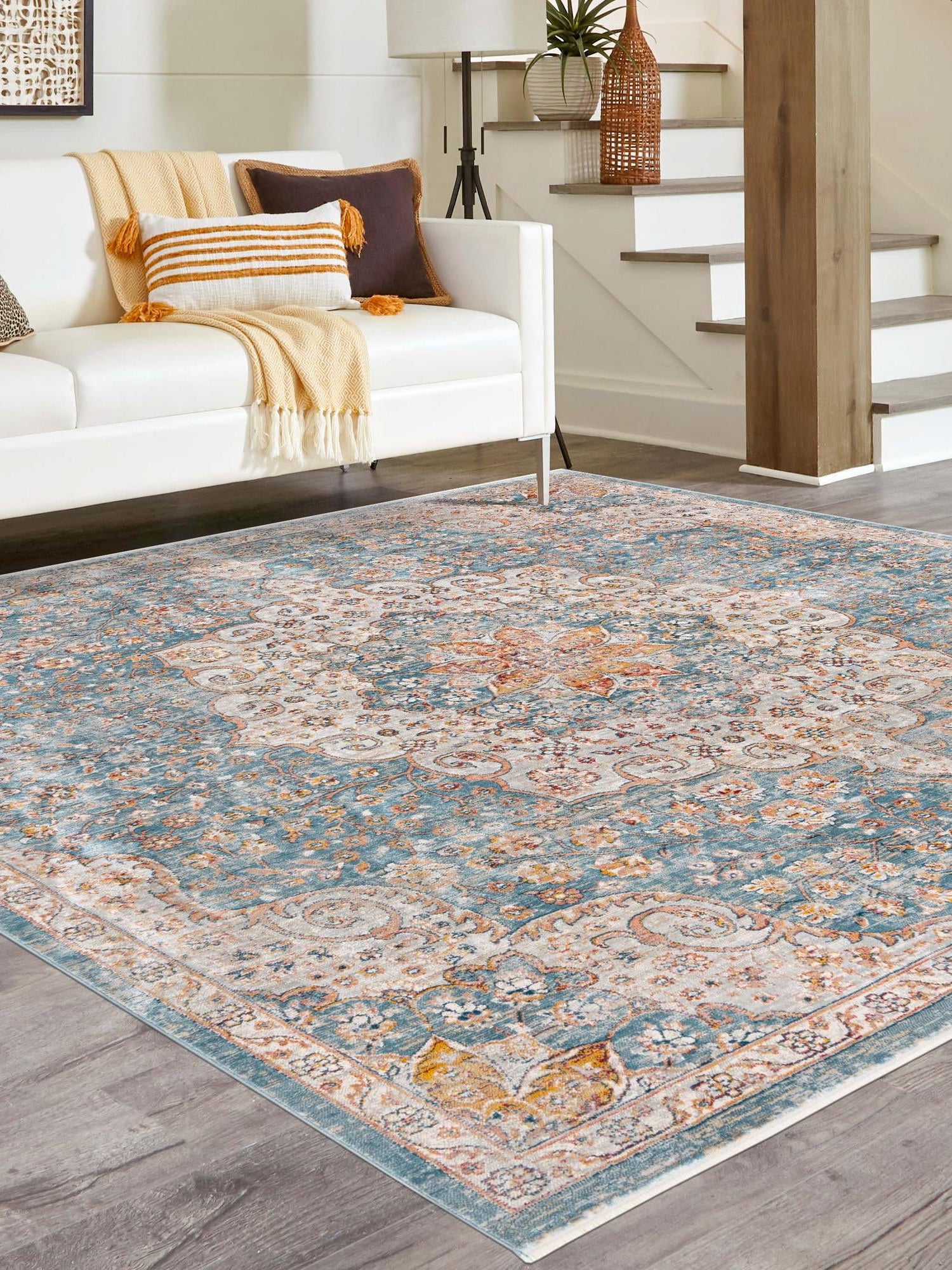 Blue 4' 1 x 4' 1 Newport Square Area Rug 100% Polypropylene Traditional Distressed Classic Contemporary Carpet for Home Decor for Sale at Rug Engine