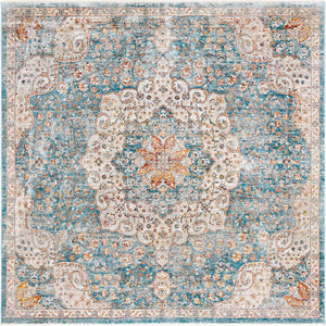 Blue 8' x 8' Newport Square Area Rug 100% Polypropylene Traditional Distressed Classic Contemporary Carpet for Home Decor for Sale at Rug Engine