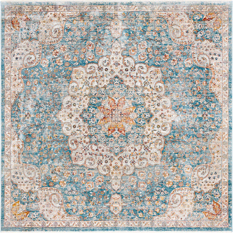Blue 8' x 8' Newport Square Area Rug 100% Polypropylene Traditional Distressed Classic Contemporary Carpet for Home Decor for Sale at Rug Engine