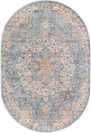 Blue 4' x 5' 11 Newport Oval Area Rug 100% Polypropylene Traditional Distressed Classic Contemporary Carpet for Home Decor for Sale at Rug Engine