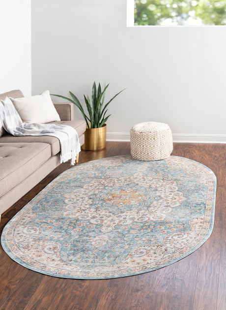 Blue 7' 10 x 10' 2 Newport Oval Area Rug 100% Polypropylene Traditional Distressed Classic Contemporary Carpet for Home Decor for Sale at Rug Engine