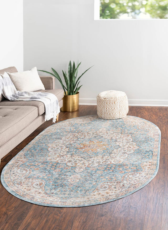 Blue 7' 10 x 10' 2 Newport Oval Area Rug 100% Polypropylene Traditional Distressed Classic Contemporary Carpet for Home Decor for Sale at Rug Engine