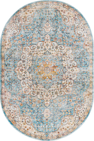 Blue 5' 3 x 8' Newport Oval Area Rug 100% Polypropylene Traditional Distressed Classic Contemporary Carpet for Home Decor for Sale at Rug Engine