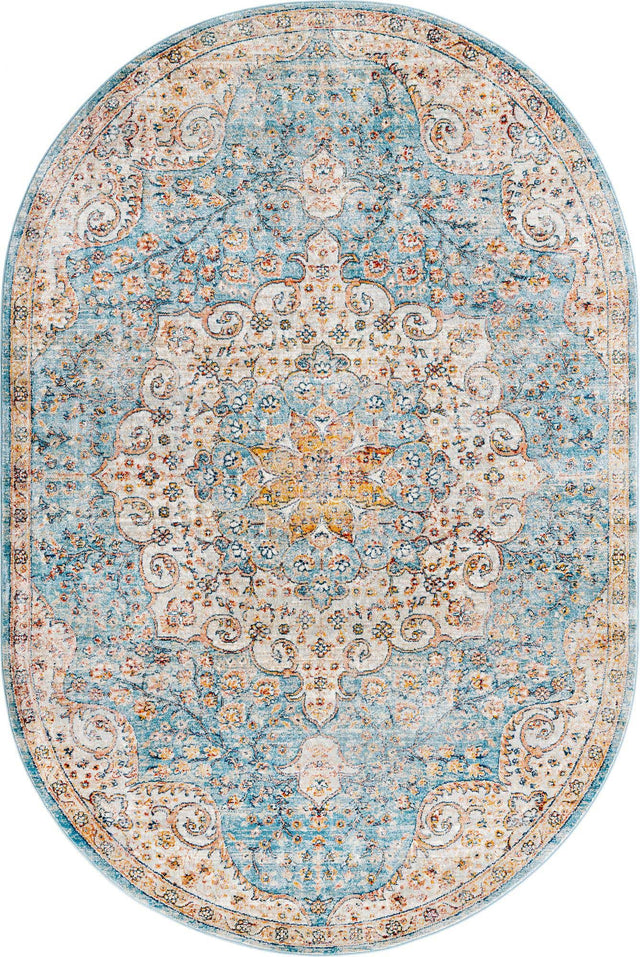 Blue 5' 3 x 8' Newport Oval Area Rug 100% Polypropylene Traditional Distressed Classic Contemporary Carpet for Home Decor for Sale at Rug Engine