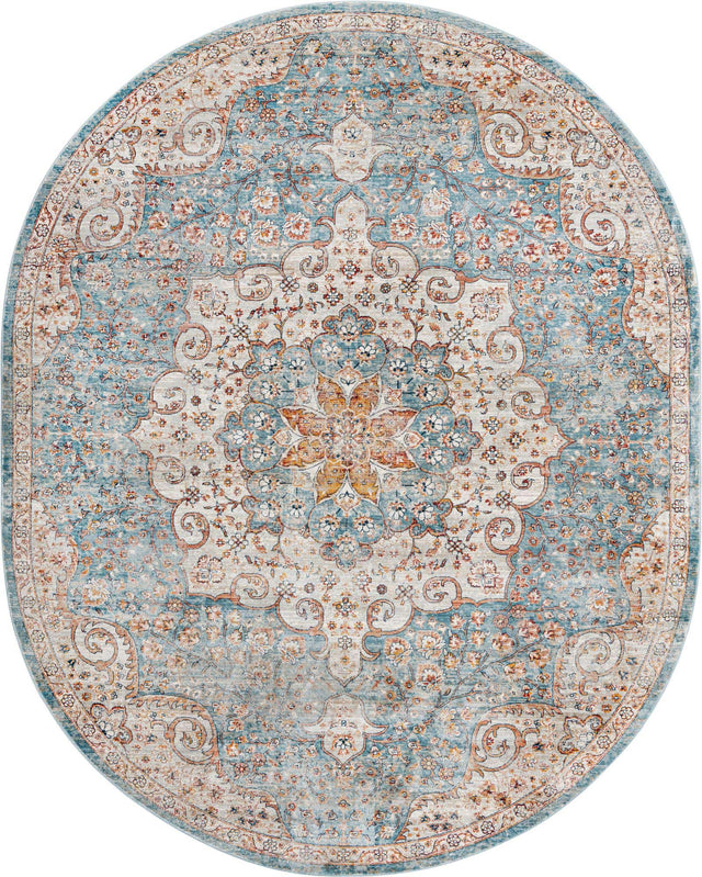 Blue 7' 10 x 10' 2 Newport Oval Area Rug 100% Polypropylene Traditional Distressed Classic Contemporary Carpet for Home Decor for Sale at Rug Engine