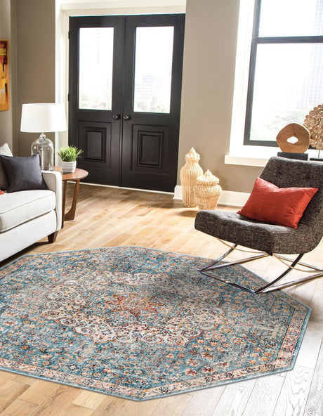 Blue 4' x 4' Newport Octagon Area Rug 100% Polypropylene Traditional Distressed Classic Contemporary Carpet for Home Decor for Sale at Rug Engine