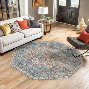Blue 4' x 4' Newport Octagon Area Rug 100% Polypropylene Traditional Distressed Classic Contemporary Carpet for Home Decor for Sale at Rug Engine