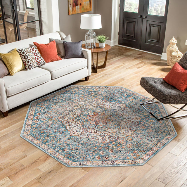 Blue 4' x 4' Newport Octagon Area Rug 100% Polypropylene Traditional Distressed Classic Contemporary Carpet for Home Decor for Sale at Rug Engine