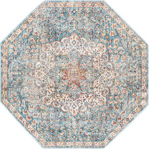Blue 4' x 4' Newport Octagon Area Rug 100% Polypropylene Traditional Distressed Classic Contemporary Carpet for Home Decor for Sale at Rug Engine