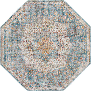 Blue 7' x 7' Newport Octagon Area Rug 100% Polypropylene Traditional Distressed Classic Contemporary Carpet for Home Decor for Sale at Rug Engine