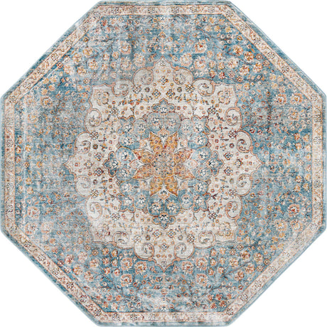 Blue 7' x 7' Newport Octagon Area Rug 100% Polypropylene Traditional Distressed Classic Contemporary Carpet for Home Decor for Sale at Rug Engine