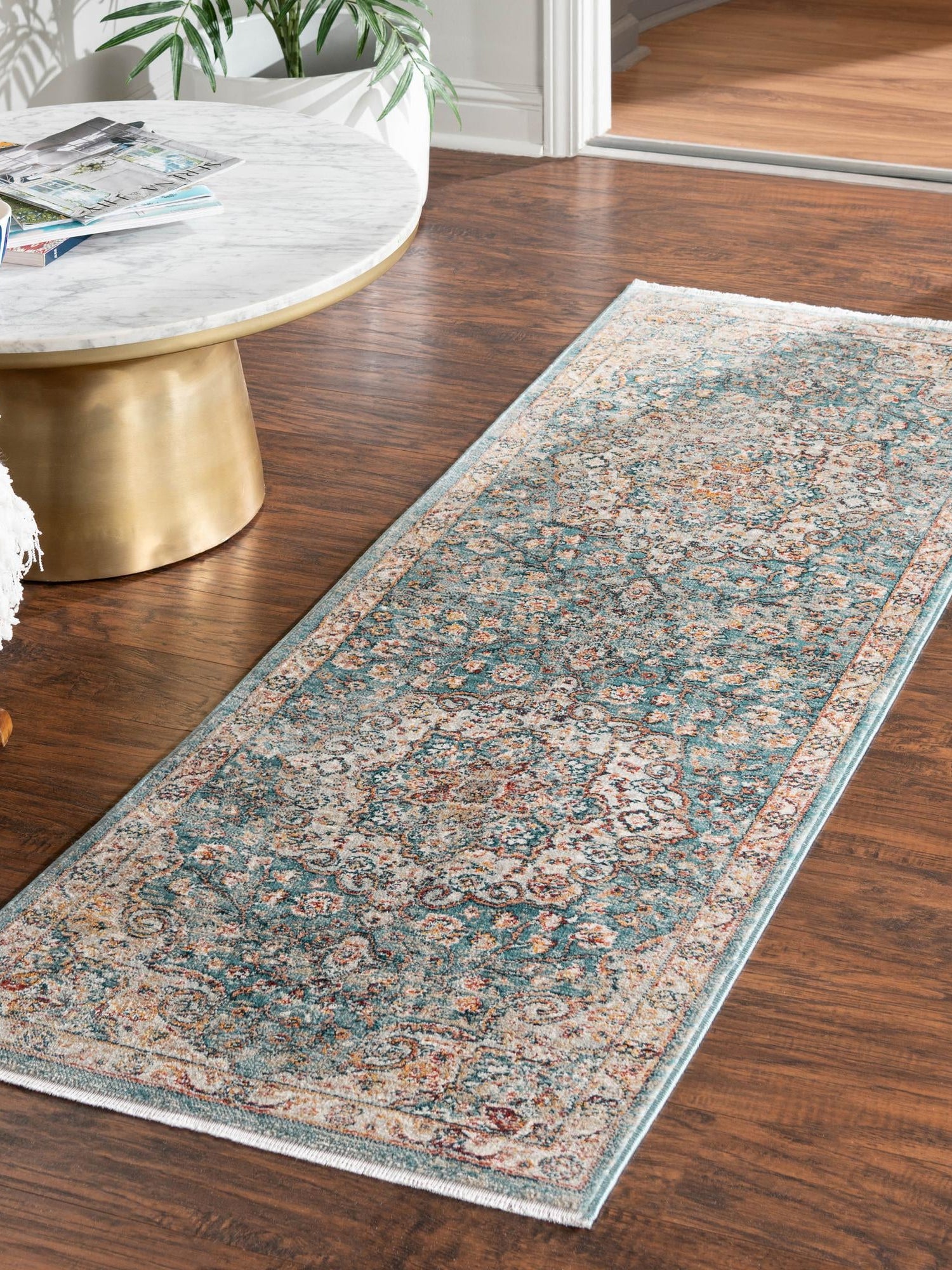 Blue 2' 7 x 13' 1 Newport Runner Area Rug 100% Polypropylene Traditional Distressed Classic Contemporary Carpet for Home Decor for Sale at Rug Engine
