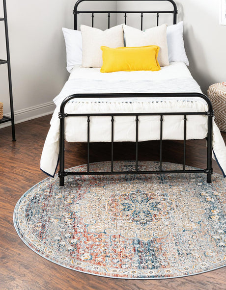 Multicolor 7' x 7' Newport Round Area Rug 100% Polypropylene Traditional Distressed Classic Contemporary Carpet for Home Decor for Sale at Rug Engine