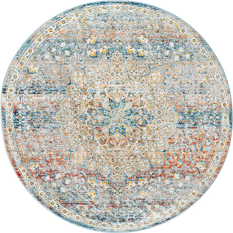 Multicolor 5' 3 x 5' 3 Newport Round Area Rug 100% Polypropylene Traditional Distressed Classic Contemporary Carpet for Home Decor for Sale at Rug Engine