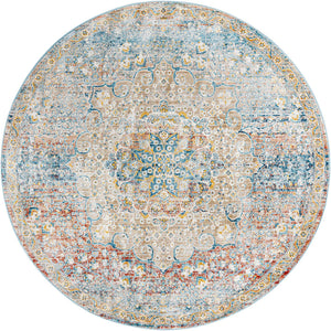 Multicolor 7' x 7' Newport Round Area Rug 100% Polypropylene Traditional Distressed Classic Contemporary Carpet for Home Decor for Sale at Rug Engine