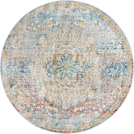 Multicolor 7' x 7' Newport Round Area Rug 100% Polypropylene Traditional Distressed Classic Contemporary Carpet for Home Decor for Sale at Rug Engine