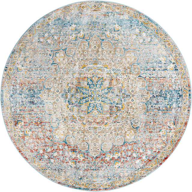 Multicolor 7' x 7' Newport Round Area Rug 100% Polypropylene Traditional Distressed Classic Contemporary Carpet for Home Decor for Sale at Rug Engine