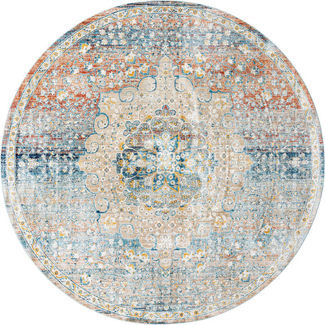 Multicolor 10' 2 x 10' 2 Newport Round Area Rug 100% Polypropylene Traditional Distressed Classic Contemporary Carpet for Home Decor for Sale at Rug Engine