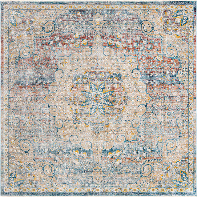 Multicolor 10' 2 x 10' 2 Newport Square Area Rug 100% Polypropylene Traditional Distressed Classic Contemporary Carpet for Home Decor for Sale at Rug Engine
