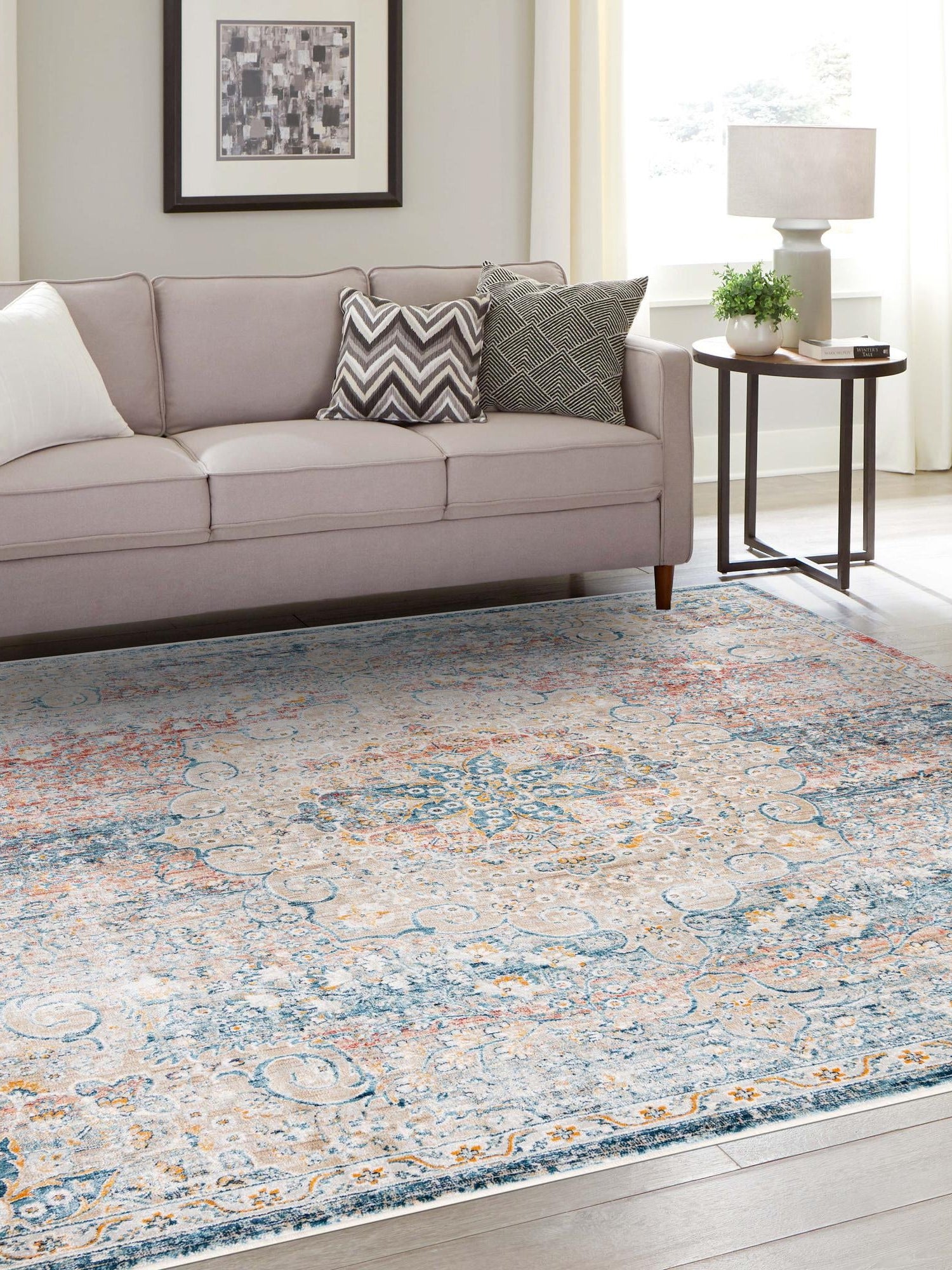 Multicolor 8' x 8' Newport Square Area Rug 100% Polypropylene Traditional Distressed Classic Contemporary Carpet for Home Decor for Sale at Rug Engine